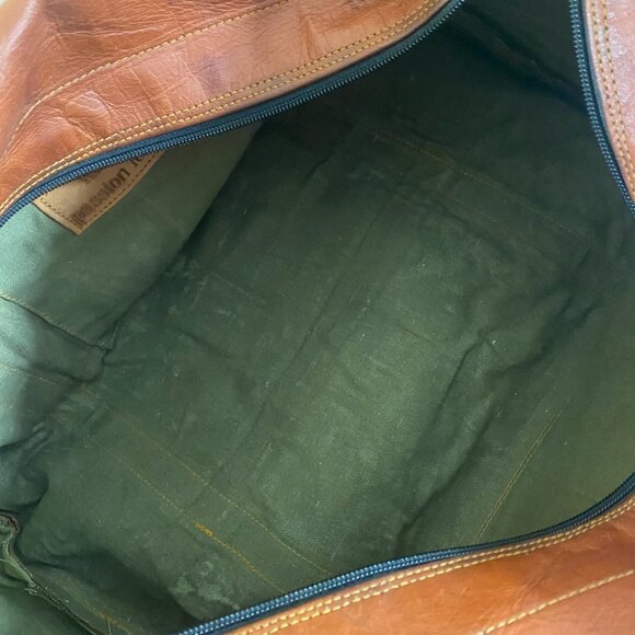 Komal's Passion 21'' Large Travel Genuine Brown Leather Duffle Bag With Strap - Picture 8 of 11